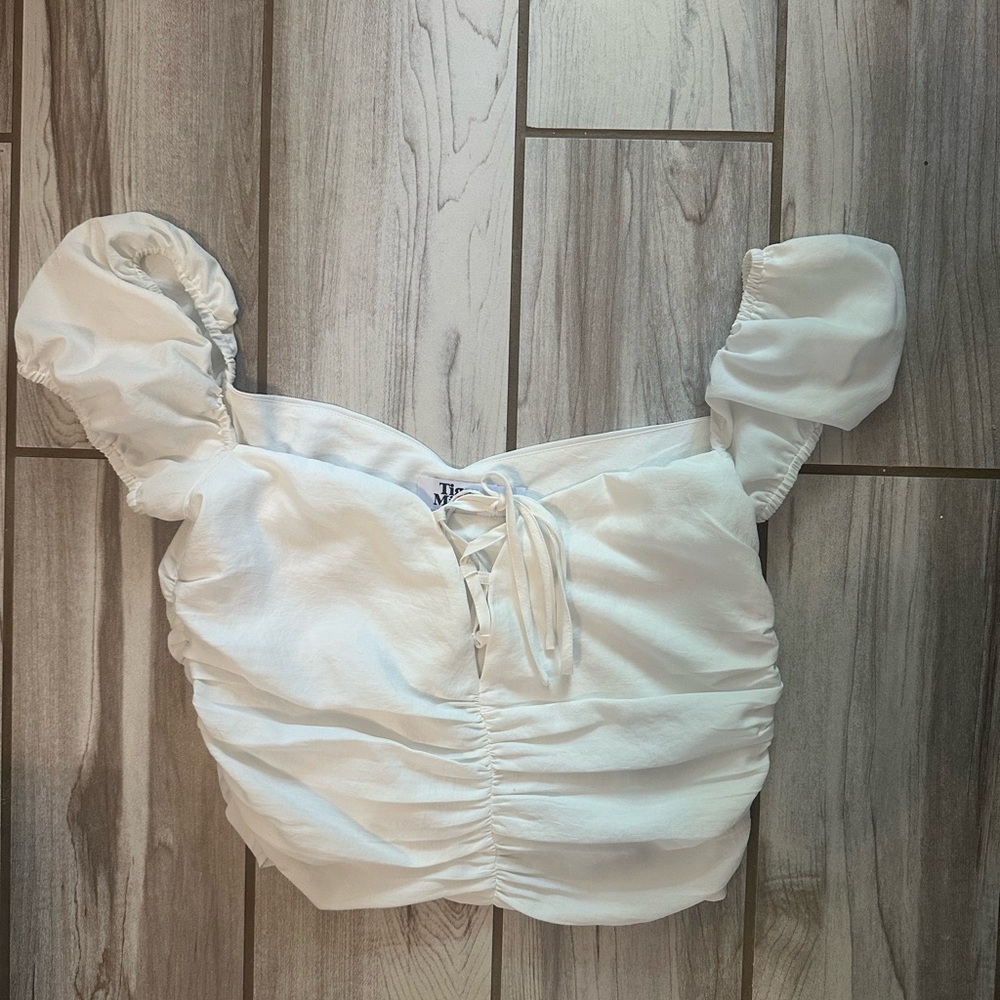 Tiger Mist: Ruched Crop Top, White, Medium